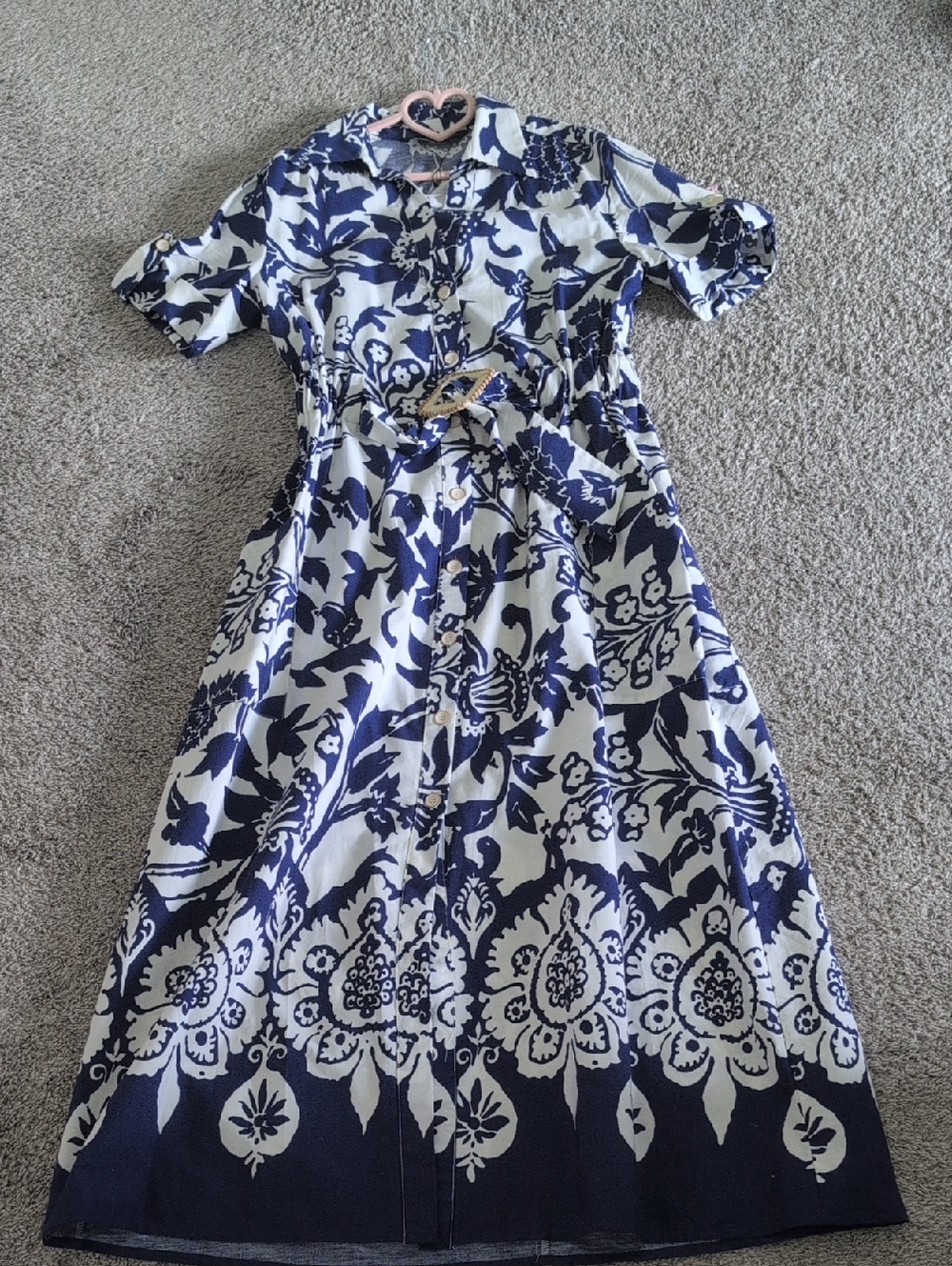 Zara Navy and White Floral Midi Dress